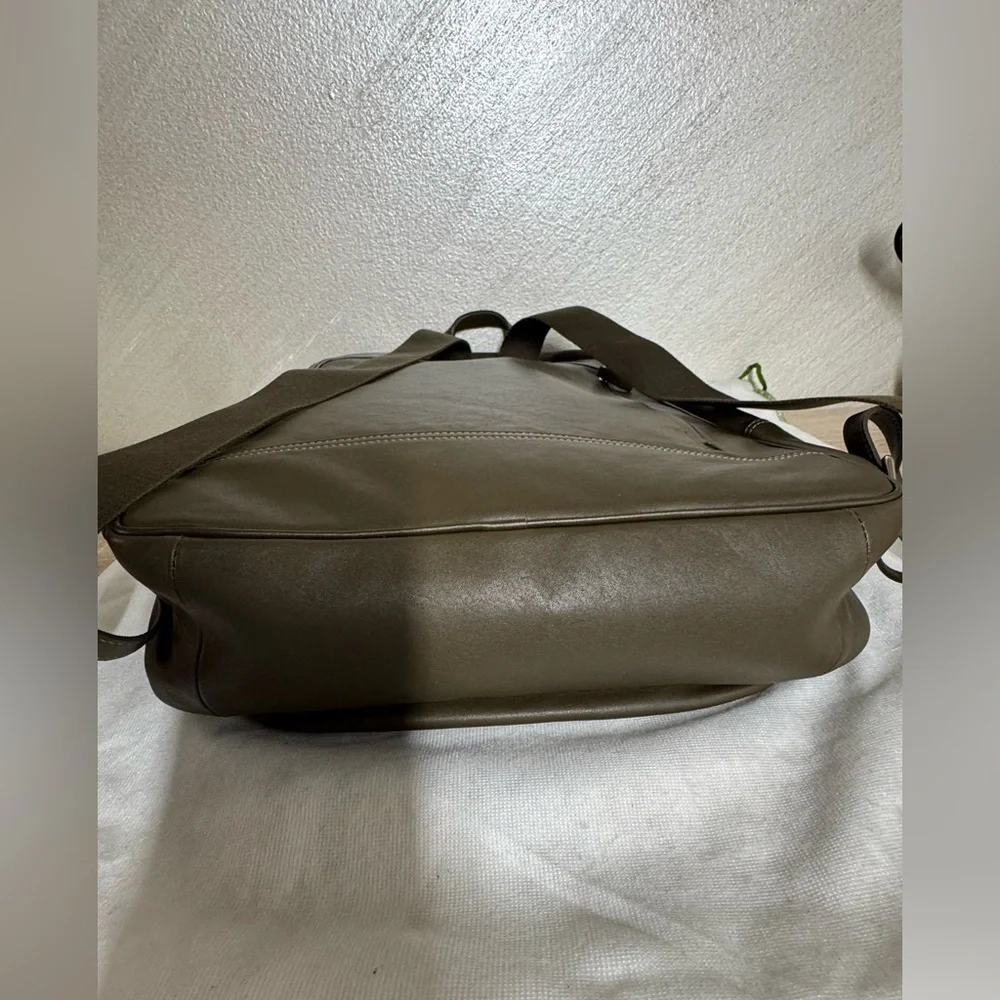 Longchamp Army Green Leather Backpack